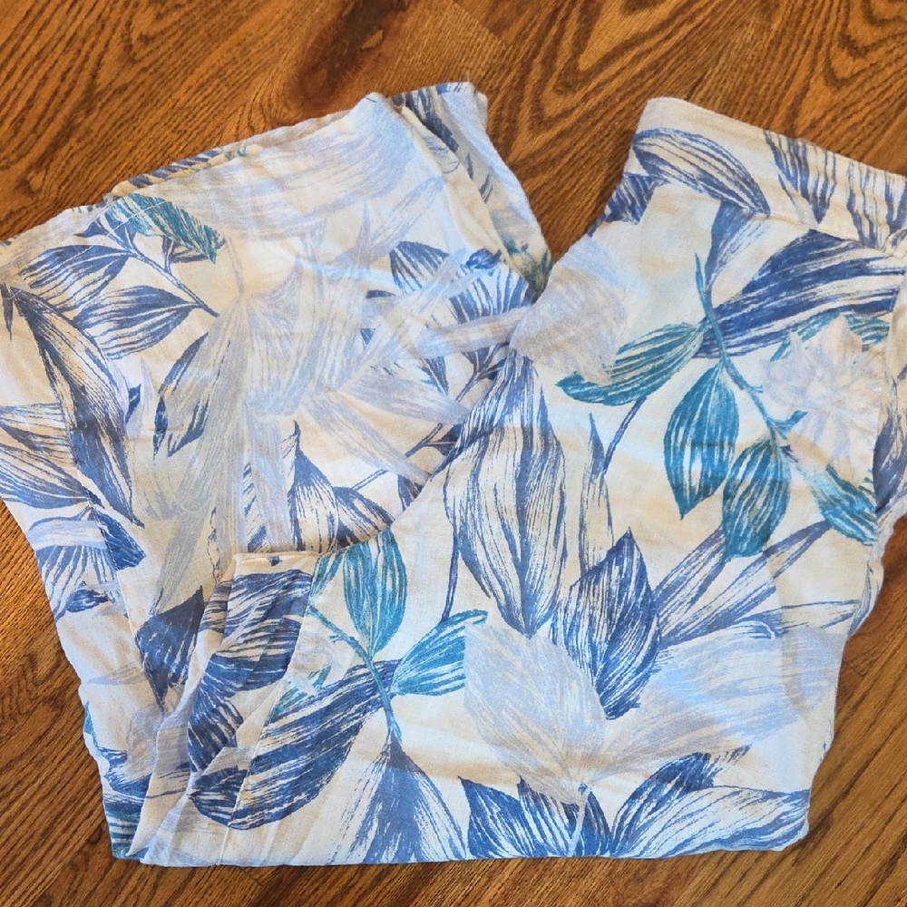 C&C California Blue Linen Print Pants